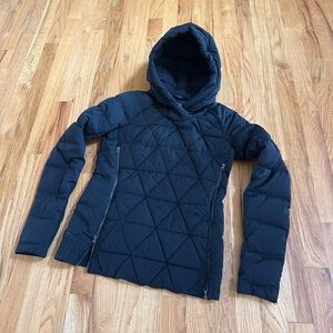 LULULEMON Women's Mid-Length Quilted Goose Down Jacket Hooded Zip Black XS/S